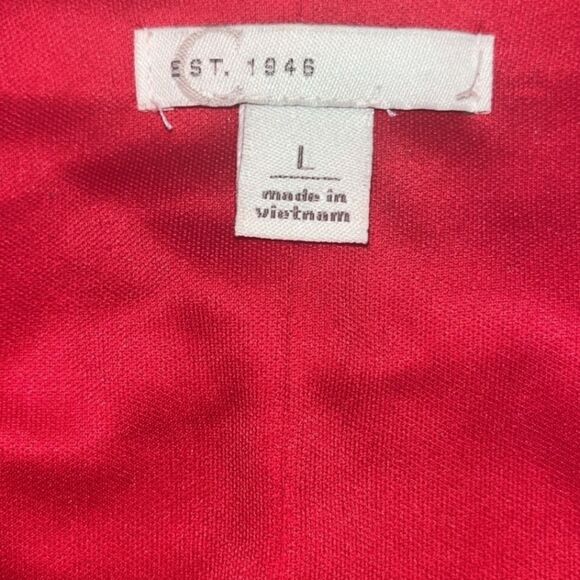 CATO Red Shift Dress Mameluke Tiered Puff Sleeve A-line V-Neck Flowy Midi Knee L - Picture 3 of 10